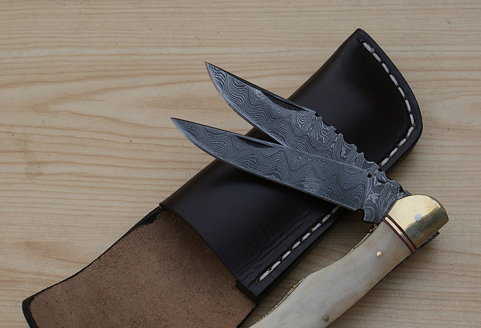 Damascus Folding Knife Dual Blade